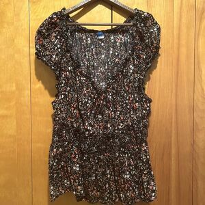 Old Navy Womens 3X Dark Floral Smocked‎ Blouse Cap Slv-Cottagecore-Milkmaid